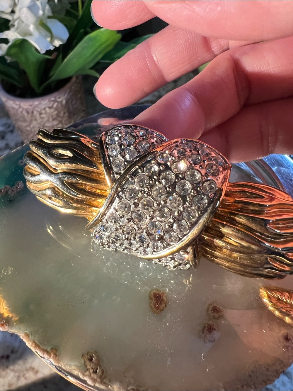 Gorg!! Gold-Tone Crystal Leaf Statement Brooch, Heavy!